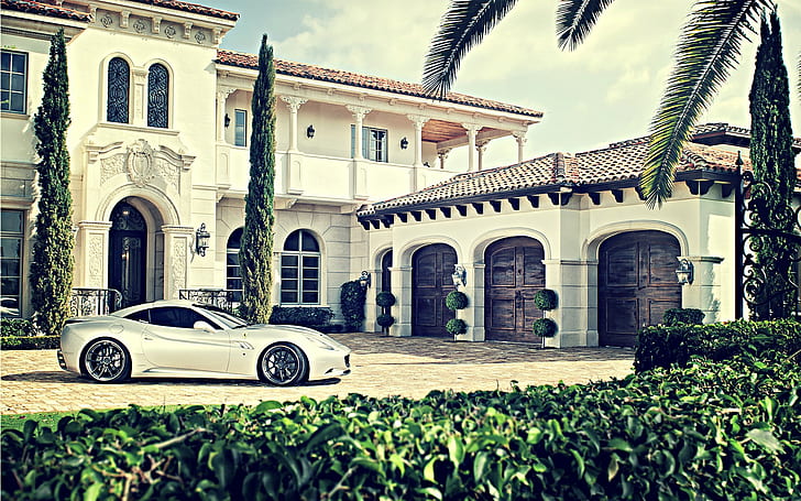 Ferrari California Mansion House HD, bilar, ferrari, hus, california, herrgård, HD tapet