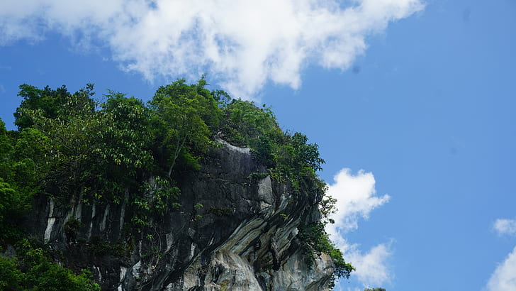 озеро тоба, северная суматра, индонезия, скалы, голубое небо, HD обои