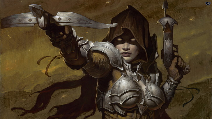 woman with two crossbows digital wallpaper, woman, Diablo 3, crossbow, Demon Hunter, HD wallpaper