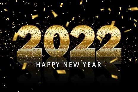 emas, angka-angka, Tahun baru, emas, latar belakang hitam, bahagia, dekorasi, berkilau, 2022, Wallpaper HD HD wallpaper