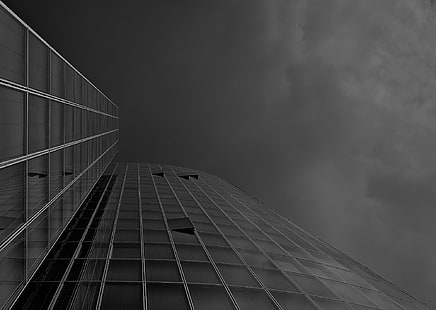 low angle photography of high rise building, architecture, low angle, photography, high rise building, Düsseldorf, bandw, urban, skyscraper, built Structure, window, office Building, building Exterior, urban Scene, modern, business, futuristic, reflection, sky, glass - Material, tower, black And White, city, downtown District, facade, steel, tall - High, construction Industry, HD wallpaper HD wallpaper