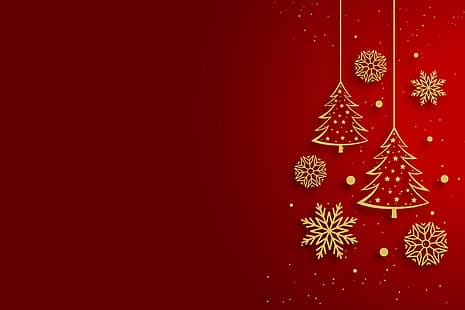 decoração, flocos de neve, ouro, natal, ano novo, vermelho, dourado, feliz, plano de fundo, alegre, luxo, espumante, HD papel de parede HD wallpaper