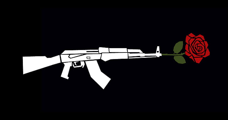 Ahoj, róża, AK-47, proste tło, Tapety HD