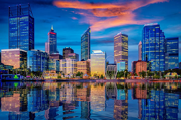 Cities, Perth, Australia, Building, City, Reflection, Skyscraper, Western Australia, HD wallpaper