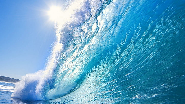 blue sea wave wallpaper, nature, landscape, waves, sea, water, HD wallpaper