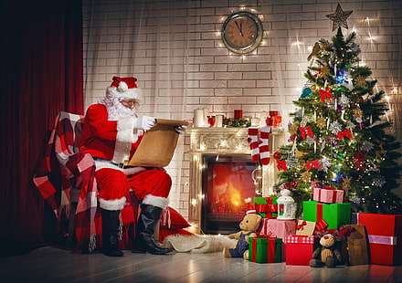 Santa Claus, New Year, Christmas, merry christmas, decoration, christmas tree, gifts, santa claus, HD wallpaper HD wallpaper