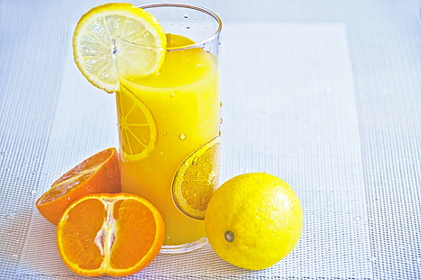 напиток, цитрусовые, холодный, напиток, еда, свежий, фрукты, фруктовый сок, стакан, стакан сока, здоровый, сок, сочный, лимон, лимонад, жидкость, апельсин, освежающий, освежающий, ломтик, сладкий, тропический, витамин с, HD обои HD wallpaper
