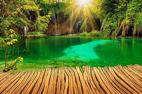 โครเอเชีย, สวน, ทะเลสาบ, แสง, ธรรมชาติ, สวนสาธารณะ, Plitvice, รังสี, น้ำตก, วอลล์เปเปอร์ HD HD wallpaper