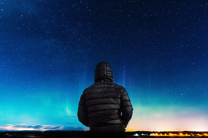 malam, aurora borealis, sendirian, bintang, malam berbintang, Wallpaper HD