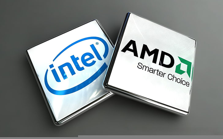 Intel and AMD logos, Intel, Logo, AMD, HD wallpaper