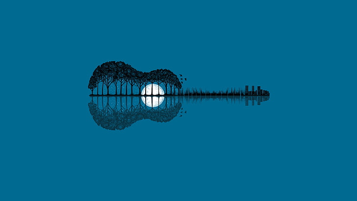 楽器イラスト 科学 音楽 ギター ミニマリズム 青い背景 アートワーク Hdデスクトップの壁紙 Wallpaperbetter