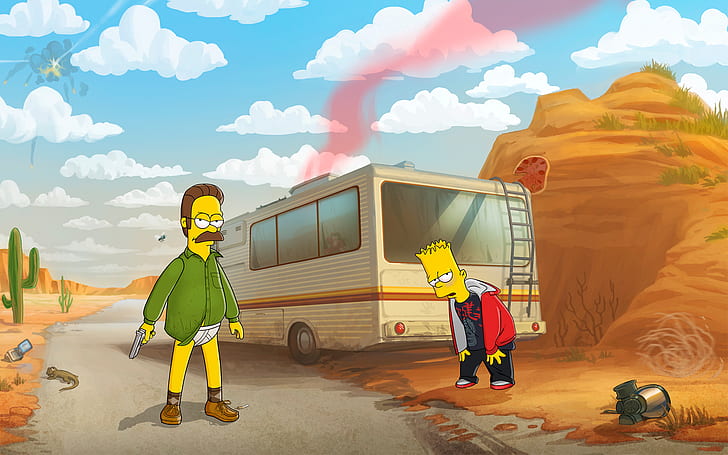 The Simpsons RV Flanders Bart Breaking Bad HD, cartoon/comic, the, simpsons, bad, breaking, bart, flanders, rv, HD wallpaper