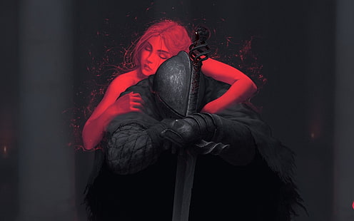 donna che abbraccia in ginocchio carta da parati cavaliere, cavaliere, opere d'arte, fantasy art, Dark Souls II, Dark Souls, Sfondo HD HD wallpaper