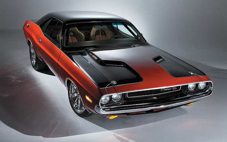 siyah ve kırmızı kas araba, araba, Dodge Challenger 1970, Dodge, challenger, Dodge Challenger R / T, HD masaüstü duvar kağıdı