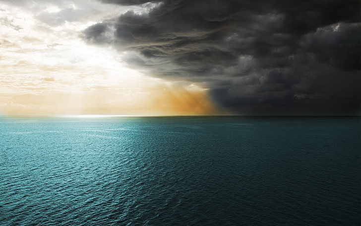 plan d'eau clair, mer, nuages, ciel, bleu, gris, paysage, horizon, tempête, Fond d'écran HD