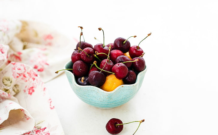 ciotola di ciliegie, frutta, ciliegie (cibo), Sfondo HD