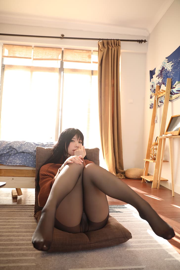 Kano Nozomi, collant, collant neri, donne, asiatiche, gambe, feticismo del piede, Sfondo HD, sfondo telefono