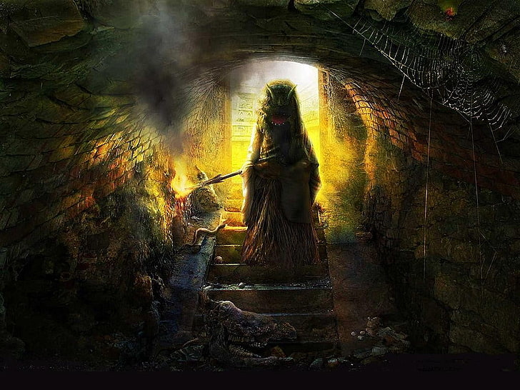 monster in cave painting, fantasy art, dark fantasy, HD wallpaper