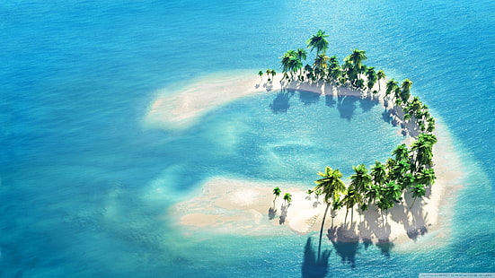 зеленые кокосовые пальмы, остров, вода, пальмы, HD обои HD wallpaper