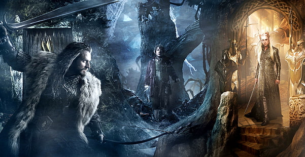 Lord of the Rings illustration, The Hobbit, Bilbo, Thranduil, Thorin, Oakenshield, Thorin Oakenshield, The Hobbit: The Desolation Of Smaug, or There and Back Again, HD wallpaper HD wallpaper