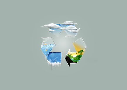 riciclare logo, frecce, stagioni, ciclo, Sfondo HD HD wallpaper