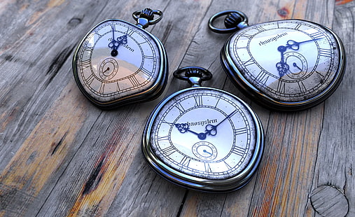 Relógios de bolso antigos, três relógios Salvador Dali de cor prata, Aero, Criativo, Bolso, Relógios, HD papel de parede HD wallpaper