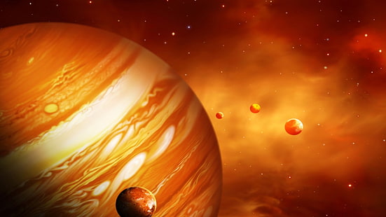 космос, Юпитер, космическо изкуство, планета, оранжево, HD тапет HD wallpaper