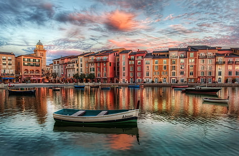 sfondo della città, Portofino, Italia, barca, mare, murario, città, paesaggio urbano, acqua, Sfondo HD HD wallpaper