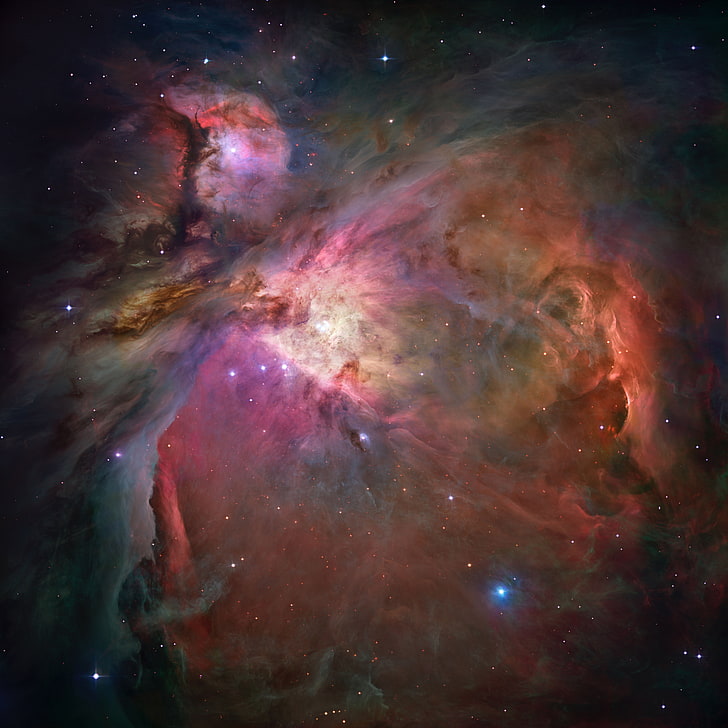 оранжевая, розовая и серая галактика, космос, космическое искусство, Большая туманность Ориона, HD обои