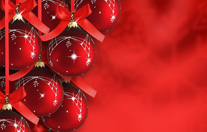 decoration, snowflakes, tape, holiday, balls, toys, Shine, Christmas, bow, HD wallpaper