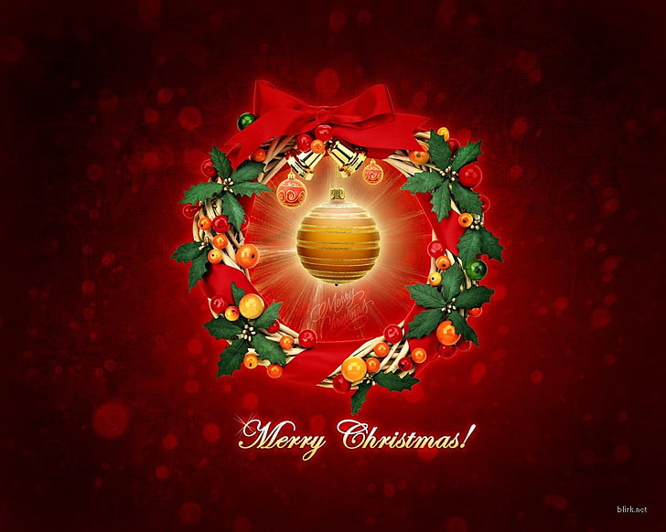 Merry Christmas wallpaper, new year, christmas, wreath, sphere, congratulation, HD wallpaper