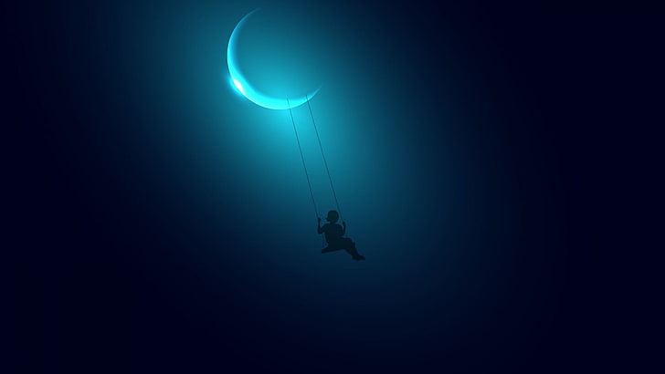 silueta de niño columpio sobre fondo de pantalla de luna, luna, columpios, Fondo de pantalla HD