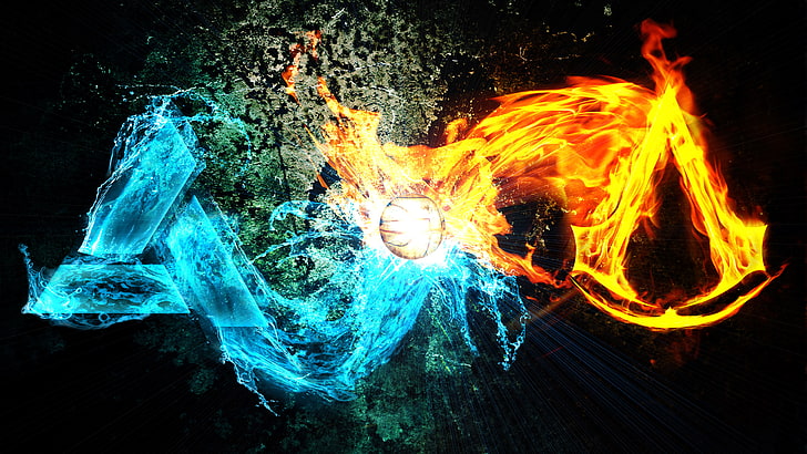 Illustration der blauen und roten Flamme, Apfel von Eden, Stücke von Eden, Zeichen, HD-Hintergrundbild