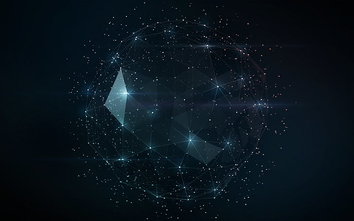 black and white illustration, cluster of stars and geometrical shape wallpaper, low poly, wireframe, poly, digital art, star trails, stars, abstract, HD wallpaper