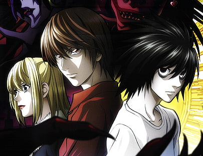 death note, lawliet l, yagami light, amane misa, anime, Tapety HD HD wallpaper