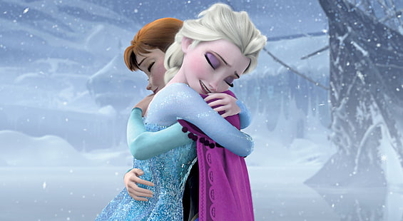 Frozen 2013, Мультфильмы, Другие, Анна, Сестры, Эльза, замороженные, обнимаются, HD обои HD wallpaper