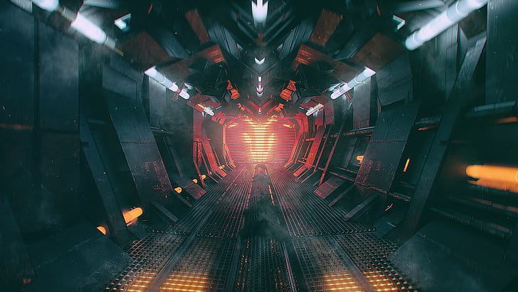 черен метален коридор, научна фантастика, HD тапет