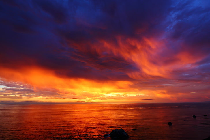 czerwony i czarny malarstwo abstrakcyjne, zachód słońca, niebo, Tapety HD