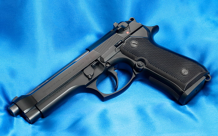 черный полуавтоматический пистолет, пистолет, ствол, 9мм, Beretta, Beretta 92F, Canvas, HD обои