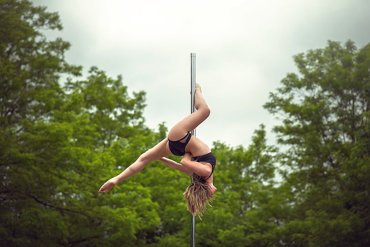 girl, pole, not a strip, Elodie, acrobatics, HD wallpaper