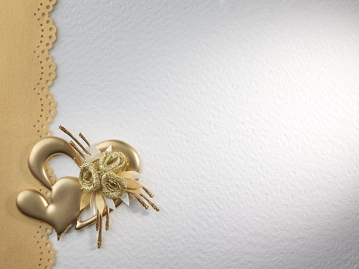 heart gold-colored ornament, paper, golden, love, design, texture, romantic, hearts, decor, HD wallpaper