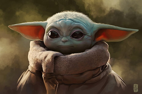 Star Wars, karya seni, The Mandalorian, Baby Yoda, Wallpaper HD HD wallpaper