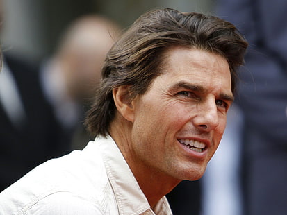 Herrenhemd mit weißem Kragen, Tom Cruise, Frau, Lächeln, Schauspieler, Hollywood, HD-Hintergrundbild HD wallpaper