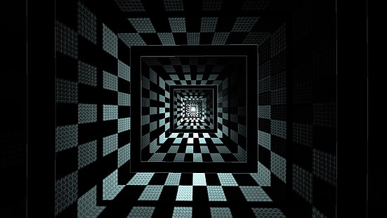 svart och grå rutig tapet, optisk illusion, fyrkant, abstrakt, geometri, HD tapet HD wallpaper