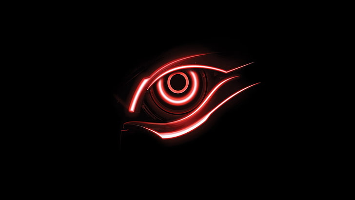 red halo headlight, eye illustration, eyes, black background, red, digital art, artwork, Gigabyte, HD wallpaper