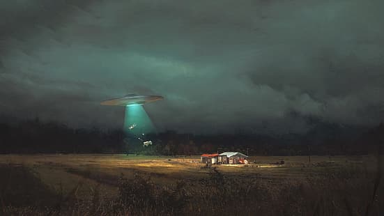 Kunstwerk, Fantasiekunst, UFO, HD-Hintergrundbild HD wallpaper