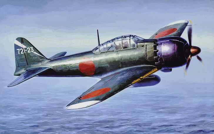 Japan, World War II, Zero, Mitsubishi, airplane, military, military aircraft, aircraft, Japanese, artwork, HD wallpaper