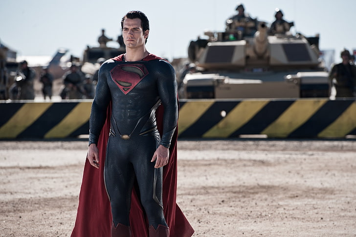 Człowiek ze stali Superman, fikcja, armia, kostium, Superman, czołgi, komiks, Clark Kent, Człowiek ze stali, Henry Cavill, Kal-El, bariera, Tapety HD