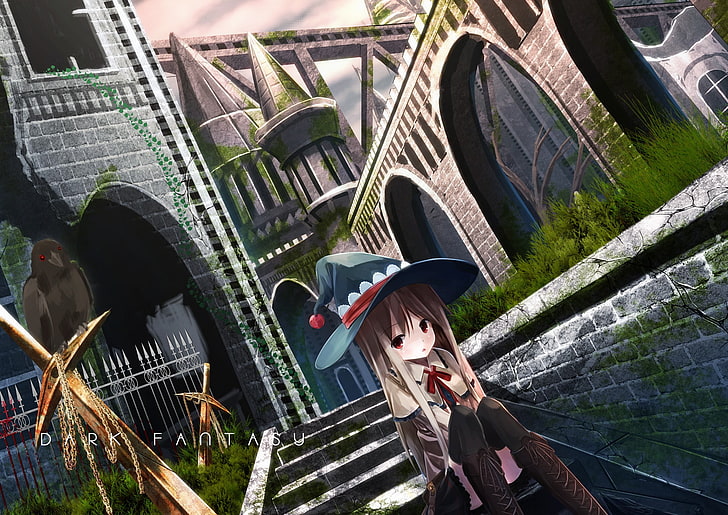 Anime, Anime Girls, rote Augen, Hut, Schwert, Krähe, HD-Hintergrundbild