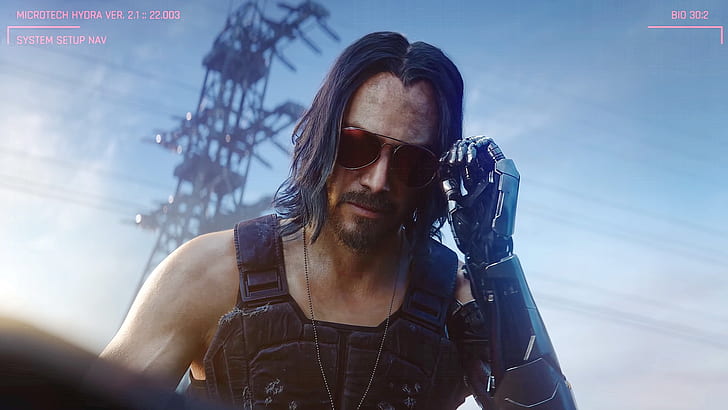 glasses, Keanu Reeves, prosthesis, Cyberpunk 2077, CD PROJEKT RED, CD Project Red, Johnny Silverhand, HD wallpaper